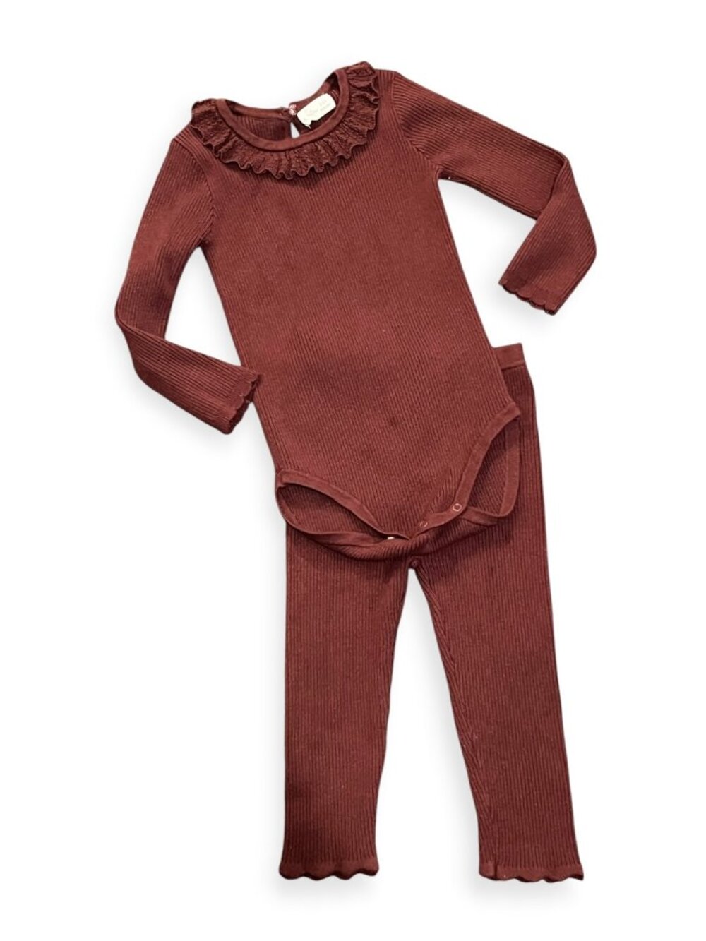 Rylee & Cru Outfit Ribbed Burgundy Maroon Sweater & Pants Set